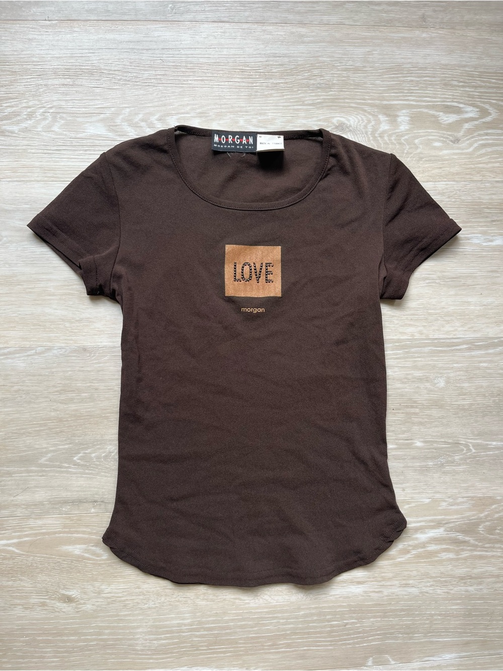 Morgan de Toi Brown Short Sleeve Tee with 'LOVE' Patch